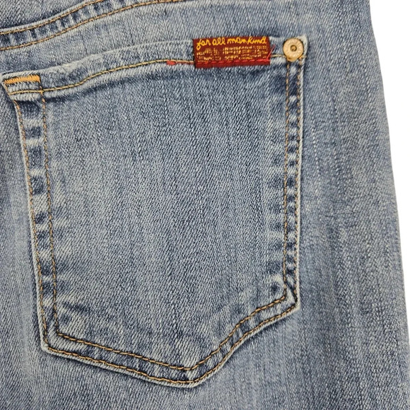 7 For All Mankind Ankle Skinny Jeans Mid Rise Medium Wash Step Raw Hem Denim - Picture 4 of 8